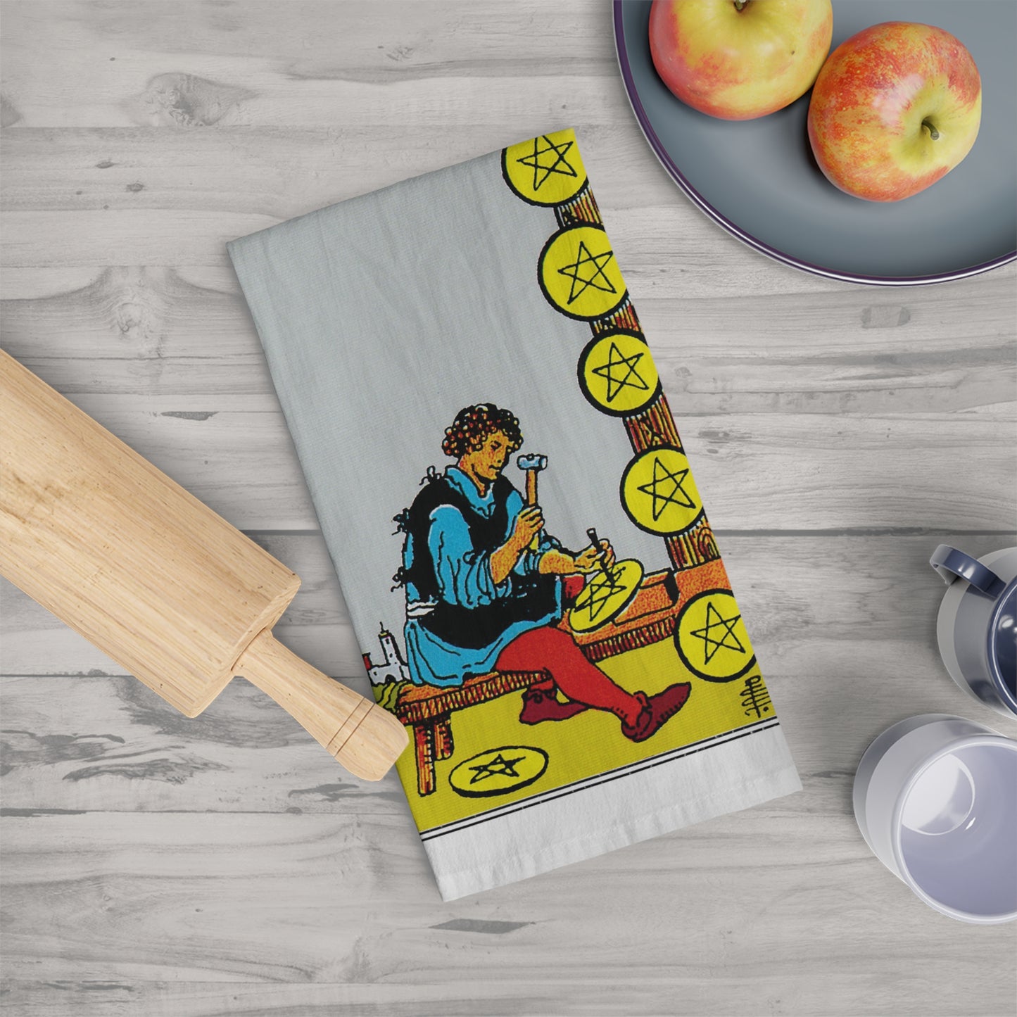 The Eight of Pentacles Tarot Card Tea Towel Goth Kitchen Decor