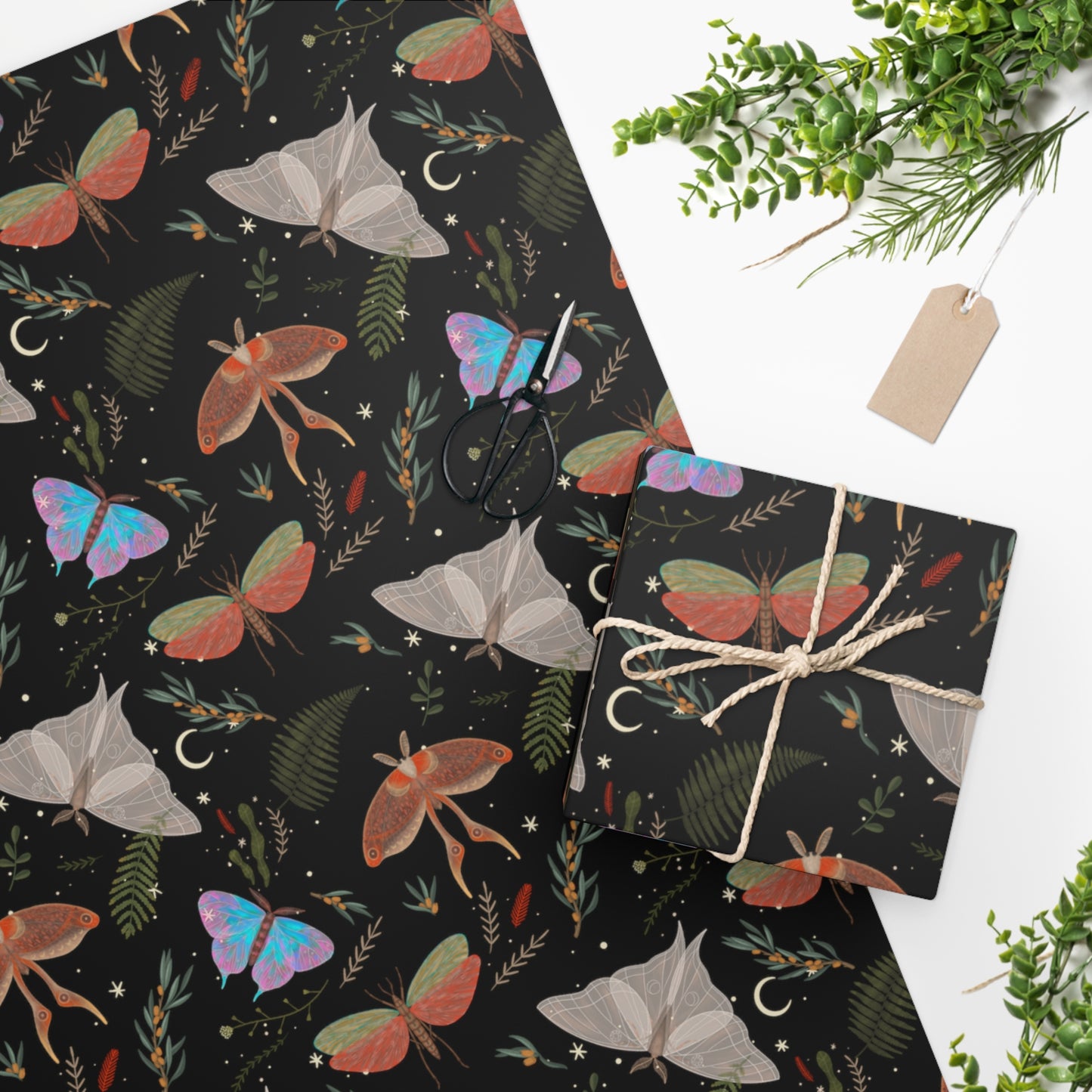 Dark Forest Moth Gift Wrap Gothic Wedding Wrapping Paper Witchy Dark Academia Aesthetic