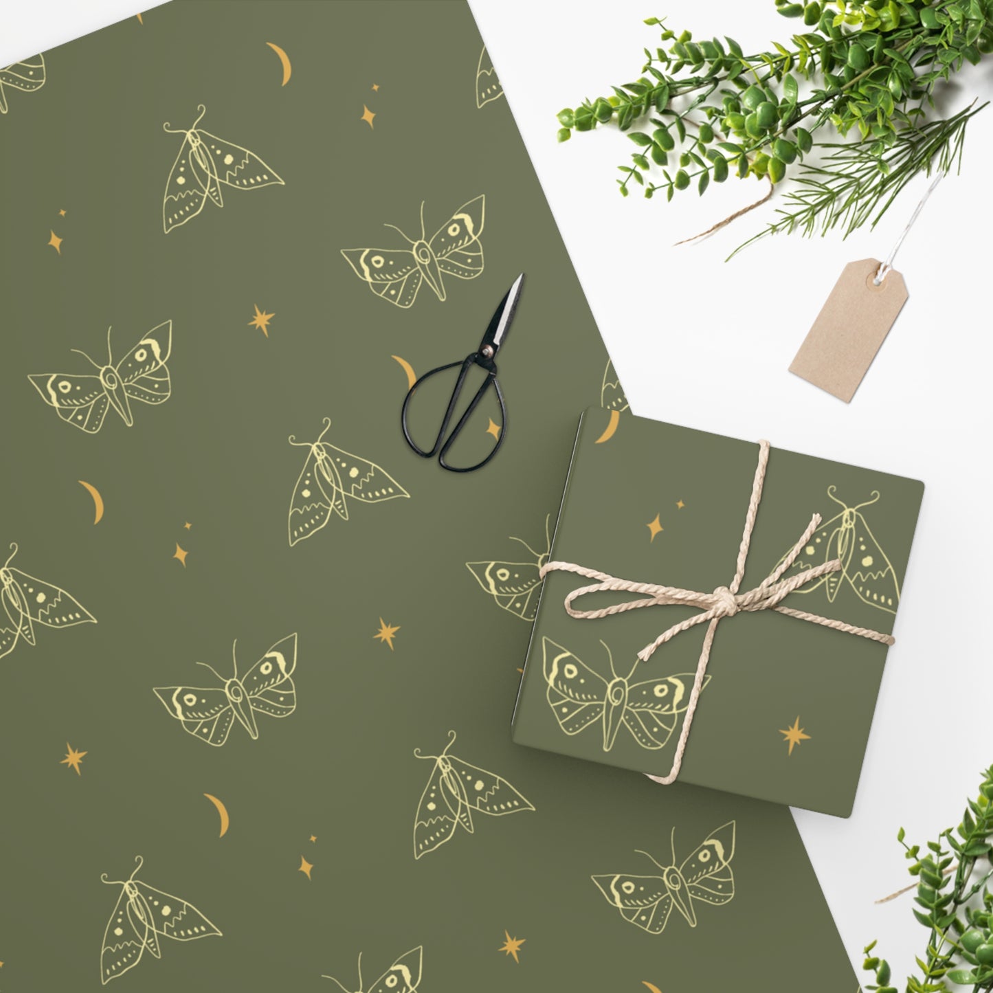 Dark Forest Moth Gift Wrap Green Gothic Wedding Wrapping Paper Witchy Dark Academia Aesthetic