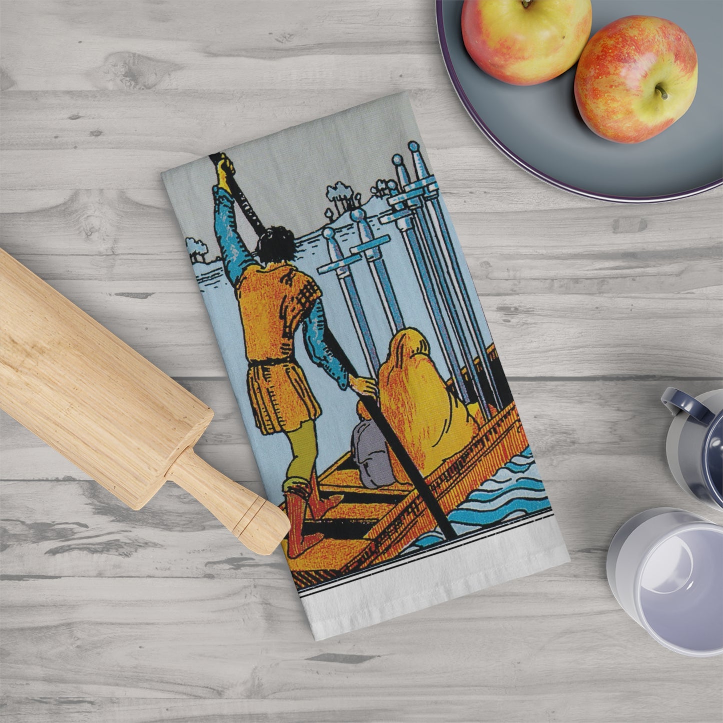 The Six of Swords Tarot Card Tea Towel Goth Kitchen Decor