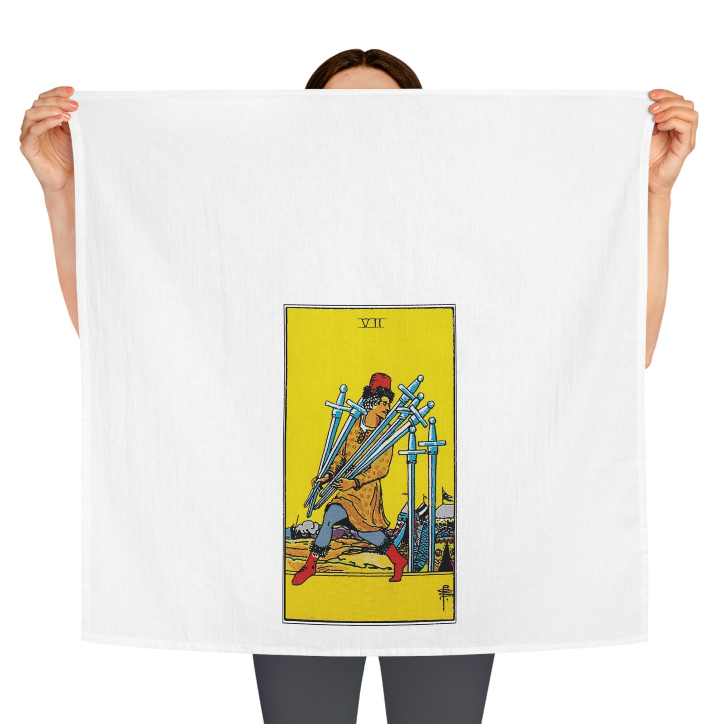 The Seven of Swords Tarot Card Tea Towel Goth Kitchen Decor