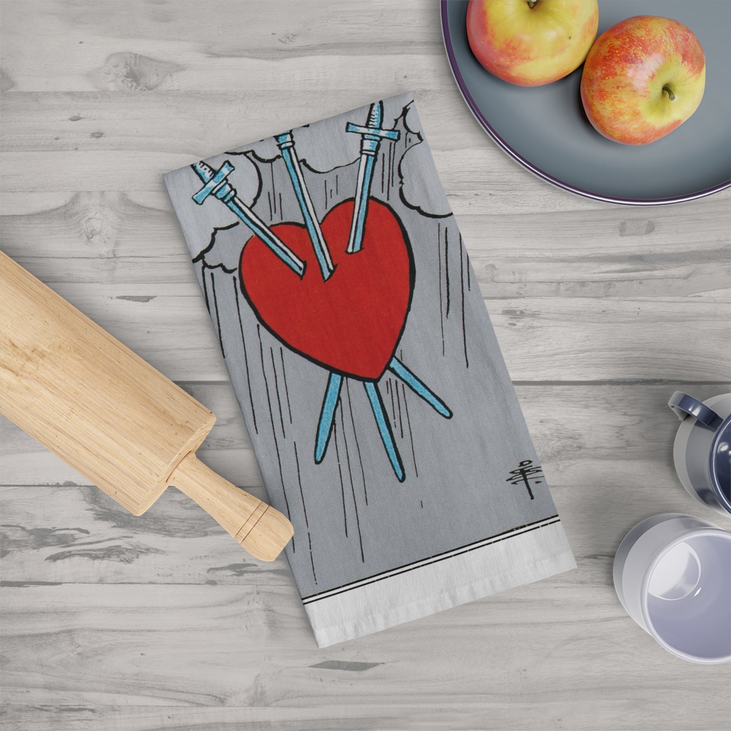 The Three of Swords Tarot Card Tea Towel Goth Kitchen Decor